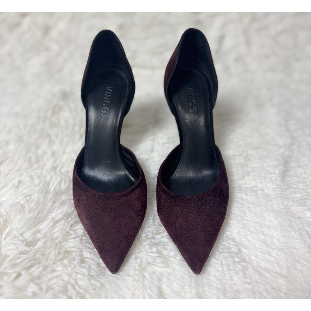 Vince Celeste D'Orsay Pumps 7M Burgundy Suede Pointed Toe Heels Italy $350